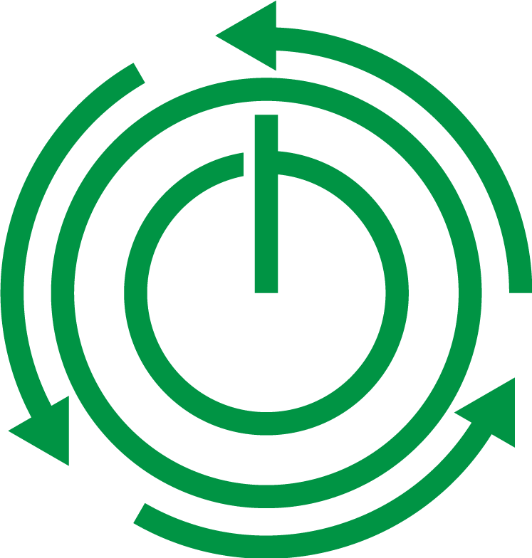 a computer power symbol surrounded by revolving arrows